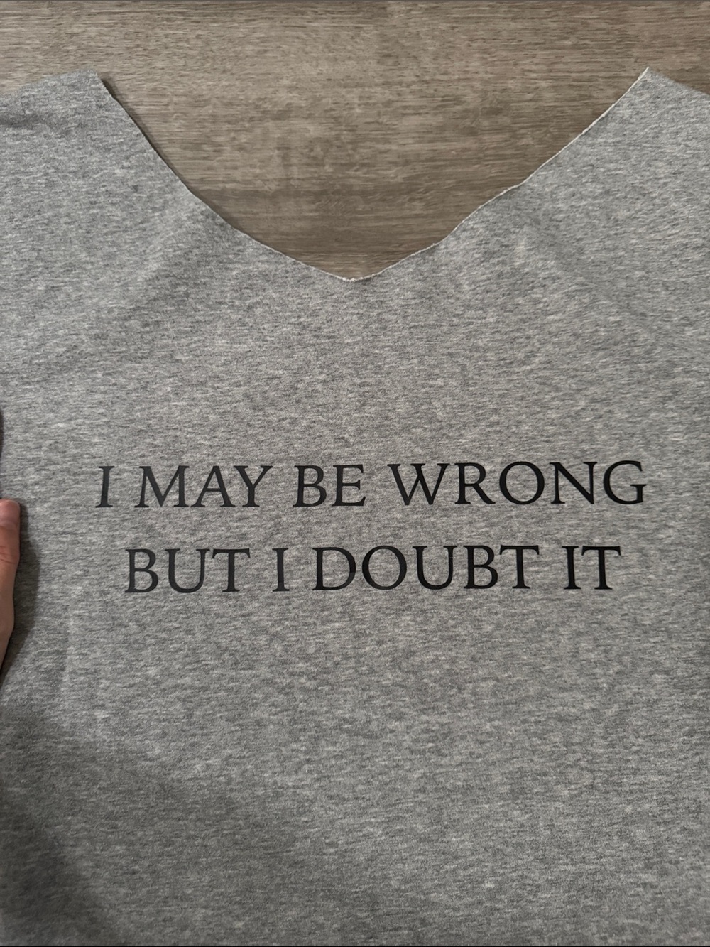 “I May Be Wrong But I Doubt It” Off-Shoulder Grey Crewneck - Picture 4 of 5